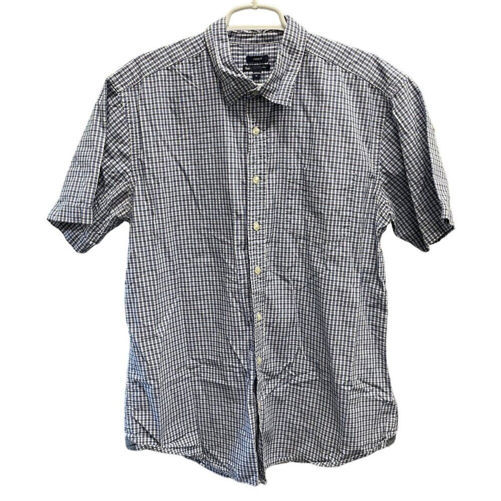 Gap Men's Classic Fit Short Sleeve Plaid Shirt XL Cotton Blue & White Checkered